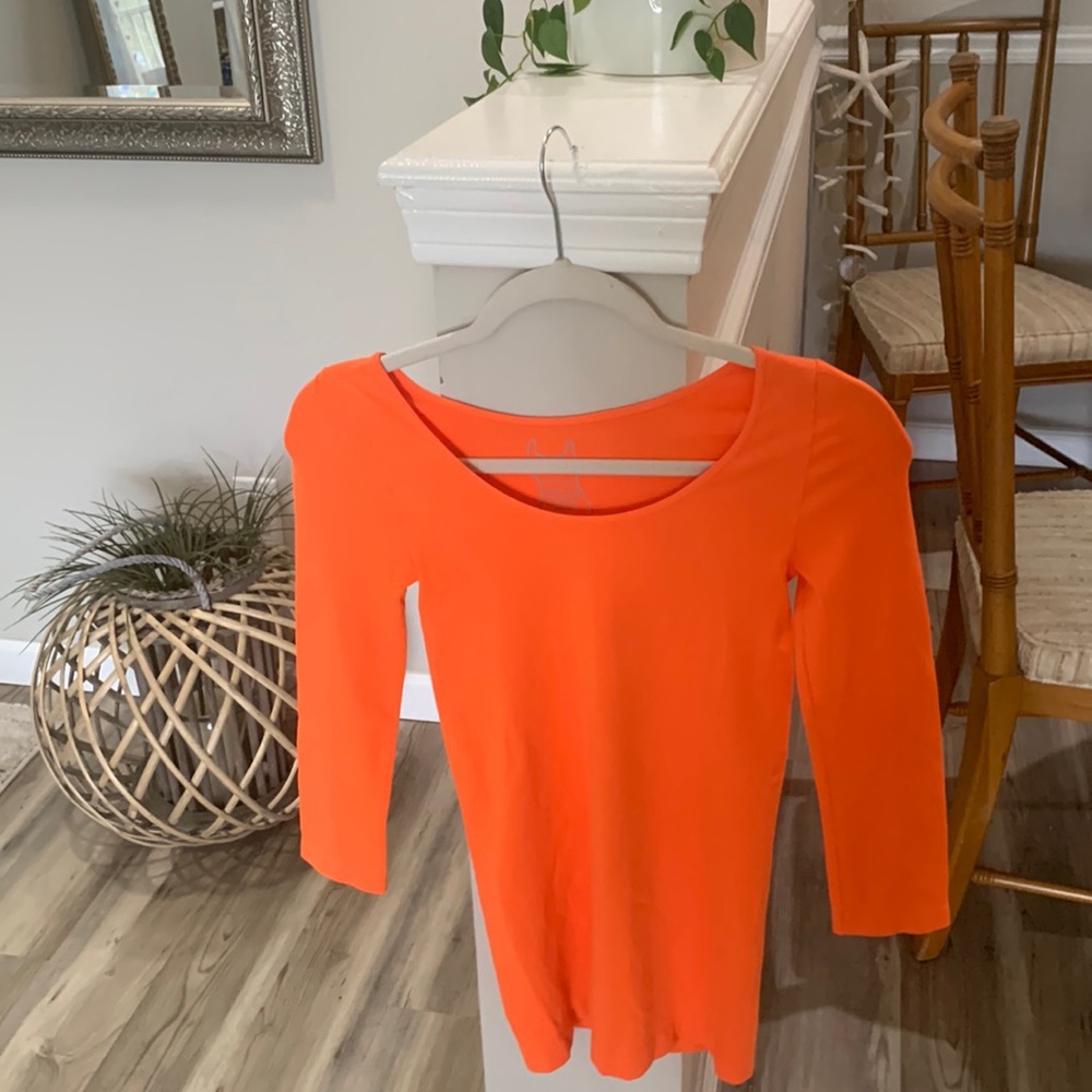 NEW Stretchy Tee, Tees by Tina, Orange 3/4 inch sleeve, 92% Nylon, 8% Spandex